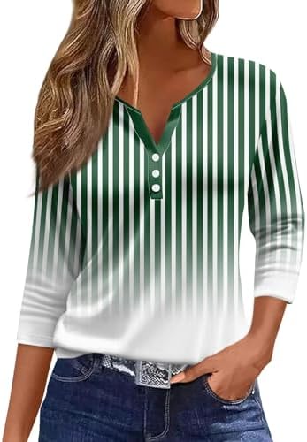 Blouses & Button-Down Shirts | Womens  3/4 Length Sleeves Tops Plus Size Dressy Top For Fitted V Necks Shirt Henley Striped Shirts Blouses & Button-Down Shirts Blouses & Button-Down Shirts