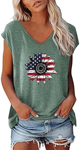 Blouses & Button-Down Shirts | Womens  American Flag Sunflower Graphic T Shirt 4Th Of July Cap Sleeve Loose Patriotic Tops Independence Day Blouses Blouses & Button-Down Shirts Blouses & Button-Down Shirts