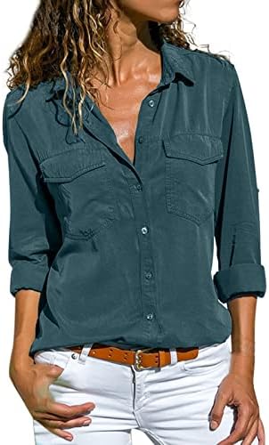 Blouses & Button-Down Shirts | Womens  Button Shirts Long Sleeve Roll Up Boyfriend Style Lapel V Neck Casual Work Blousess Pajama T Shirts Blouses & Button-Down Shirts Blouses & Button-Down Shirts