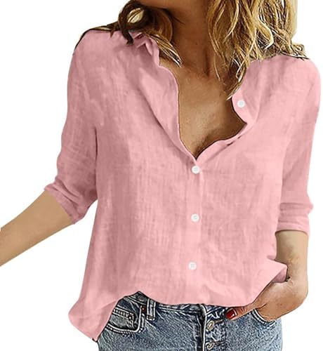 Blouses & Button-Down Shirts | Womens  Cotton Linen Shirts For Casual Long Sleeve Blouses Summer Button Collared Shirts Ladies Solid Color Shirts Blouses & Button-Down Shirts Blouses & Button-Down Shirts