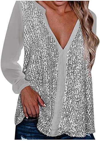 Blouses & Button-Down Shirts | Womens  Extra Long V Neck T Shirts Tops Fold Sleeve Blouse Color Sequins Casual V-Neck Sexy Navel Long’s Blouse Blouses & Button-Down Shirts Blouses & Button-Down Shirts