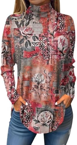 Blouses & Button-Down Shirts | Womens  Fall Fashion 224’s Fashionable Casual High Neck Printed Long Sleeve T-Shirt Pullover Top Fall Outfits Blouses & Button-Down Shirts Blouses & Button-Down Shirts