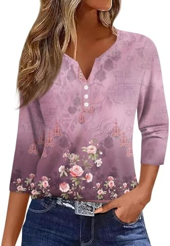 Blouses & Button-Down Shirts | Womens  Going Out Shirts For Button V Neck 3/4 Sleeve Tops Trendy Graphic Casual Dressy Tees Tunic Loose Fit Blouses Blouses & Button-Down Shirts Blouses & Button-Down Shirts