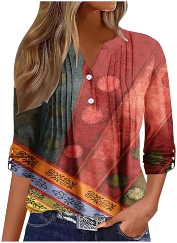 Blouses & Button-Down Shirts | Womens  Going Out Shirts For Graphic 3/4 Length Sleeve Button V Neck Tops 224 Vacation Loose Fit Blouses Trendy Tunic Blouses & Button-Down Shirts Blouses & Button-Down Shirts