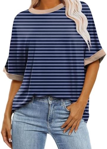 Blouses & Button-Down Shirts | Womens  Gradient Striped Graphic Shirts For Summer Color Block Oversized Tops Casual Half Sleeve Crewneck Trendy Blouses Blouses & Button-Down Shirts Blouses & Button-Down Shirts