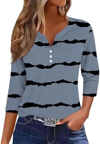 Blouses & Button-Down Shirts | Womens  Graphic T-Shirts Casual 3/4 Sleeve Tops V Neck Button Loose Fit Going Out Blouses Trendy Dressy Tunic Blouses & Button-Down Shirts Blouses & Button-Down Shirts