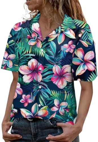 Blouses & Button-Down Shirts | Womens  Hawaiian Shirts For Funny Cool Floral Tropical Print Shirt Graphic Blouses Tops Button Up Summer Vacation Shirt Blouses & Button-Down Shirts Blouses & Button-Down Shirts