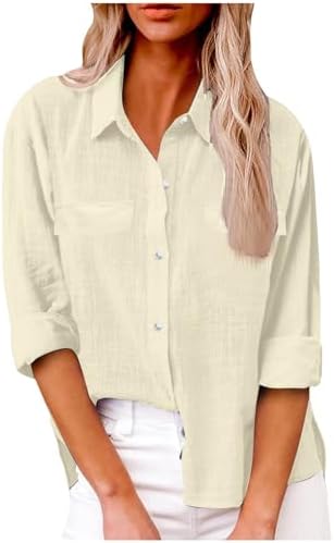 Blouses & Button-Down Shirts | Womens  Linen Cotton Shirt For 224 Long Sleeve Blouse V Neck Collared Button Down Shirts Casual Dressy Work Office Tops Blouses & Button-Down Shirts Blouses & Button-Down Shirts