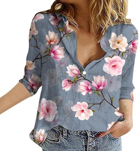 Blouses & Button-Down Shirts | Womens  Linwn Shirts 224 Casual Long Sleeve Button Down Floral Printed Blouse Fashion Casual Comfy Beach Hawaii Tops Blouses & Button-Down Shirts Blouses & Button-Down Shirts