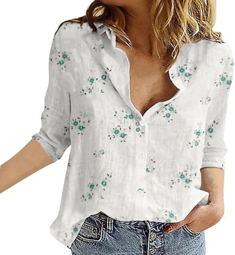 Blouses & Button-Down Shirts | Womens  Long Sleeve Shirts For, Fashion Print Button Down Shirts Cozy Cotton Linen Blouse Lapel Casual Work Tops Blouses & Button-Down Shirts Blouses & Button-Down Shirts