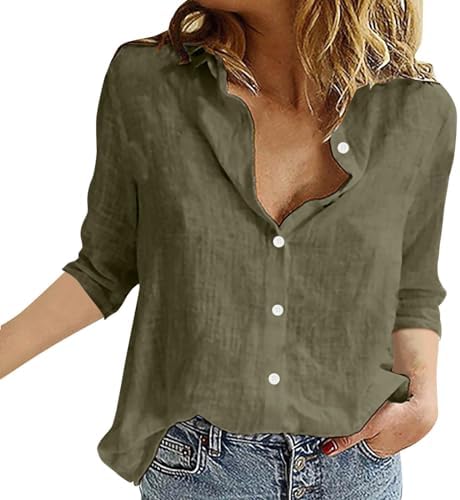 Blouses & Button-Down Shirts | Womens  Long Sleeve Shirts For Solid Linen Button Down Shirts Cozy Cotton Linen Blouse Collared Casual Work Tops Blouses & Button-Down Shirts Blouses & Button-Down Shirts