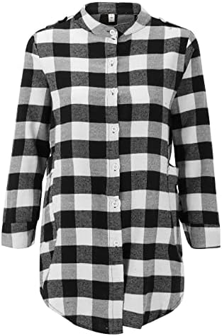 Blouses & Button-Down Shirts | Womens  Plaid Button Down Shirts Long Sleeve Loose Casual Cotton Linen Blouse With Pockets Home Comfy Street Shirt Dress 224 Blouses & Button-Down Shirts Blouses & Button-Down Shirts