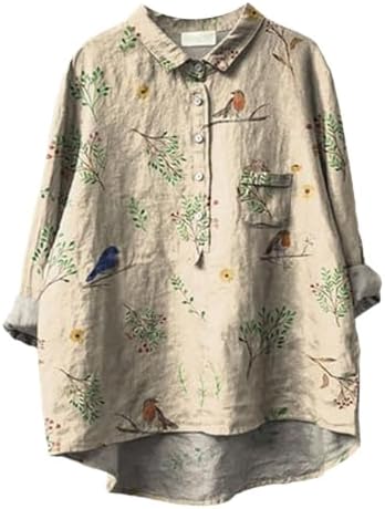 Blouses & Button-Down Shirts | Womens  Plus Size Tops For Summer Boho Gauze Top Long Sleeve Comfy Cotton Linen Baggy Floral Blouse Tee Shirt Tops Blouses & Button-Down Shirts Blouses & Button-Down Shirts