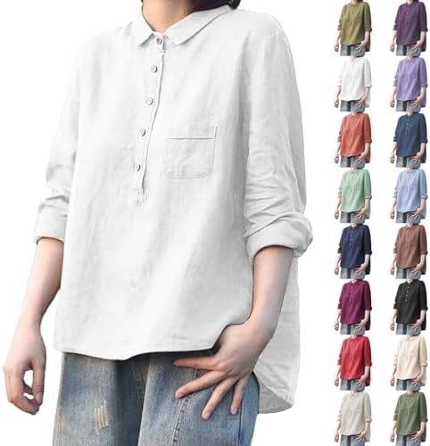 Blouses & Button-Down Shirts | Womens  Prime Clearance Items Today Cotton Linen Shirts For 224 Casual Loose Gauze Shirts Buttons V Neck Long Sleeves Trendy Dressy Tunic Blouses (Red,Small) Blouses & Button-Down Shirts Blouses & Button-Down Shirts