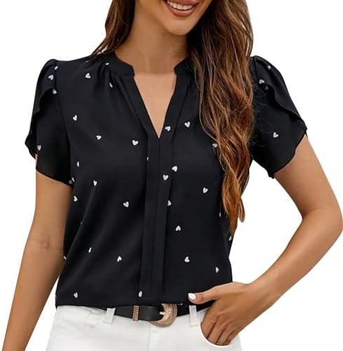 Blouses & Button-Down Shirts | Womens  Summer V Neck Heart Petal Sleeve Shirt Temperament Top Long Sleeve Shirts For Pack Blouses & Button-Down Shirts Blouses & Button-Down Shirts