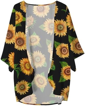 Blouses & Button-Down Shirts | Womens  Sunflower Graphic Kimono Cardigans Chiffon Loose Beach Tops Short Sleeve Loose Cover Ups Blouse Trendy Shirts Blouses & Button-Down Shirts Blouses & Button-Down Shirts