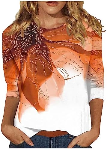 Blouses & Button-Down Shirts | Womens  Tops Casual Dressy Trendys Top Floral Print Fitted Crew Neck’s 3/4 Sleeve Shirt Blouses & Button-Down Shirts Blouses & Button-Down Shirts