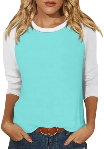 Blouses & Button-Down Shirts | Womens  Tops Casual Trendy Dressys Top Crew Neck Color Block Graphic Elegant’s 3/4 Sleeve Shirt Blouses & Button-Down Shirts Blouses & Button-Down Shirts