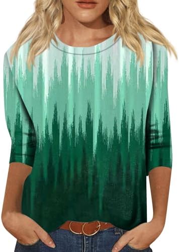 Blouses & Button-Down Shirts | Womens  Tops Casual Trendy Dressys Top Crew Neck Ombre Print Graphic Elegant’s 3/4 Sleeve Shirt Blouses & Button-Down Shirts Blouses & Button-Down Shirts