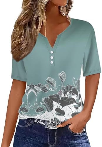 Blouses & Button-Down Shirts | Womens  Tops V Neck Buttons Sexy Shirts Short Sleeve Dressy Blouses Geometric Print T Shirt Top Clothes Shirt With Blouses & Button-Down Shirts Blouses & Button-Down Shirts