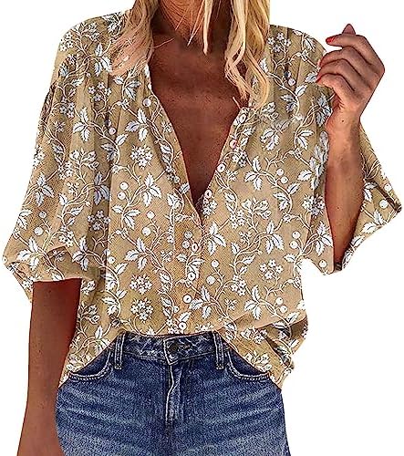 Boys’ Tops, Tees & Shirts | Babys  Button Down Shirt Plus Size Floral Print 3/4 Sleeve Blouses Loose Fit Casual T Shirt Babys Babys