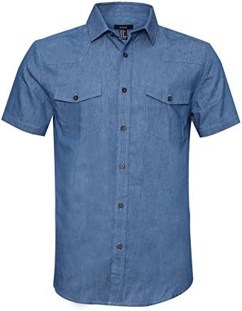 Button-Down Shirts | Mens  Avanzada Big & Tall Fort Short Sleeve Denim Shirt Lightweight Chambray Buttondark Blue Button-Down Shirts Button-Down Shirts