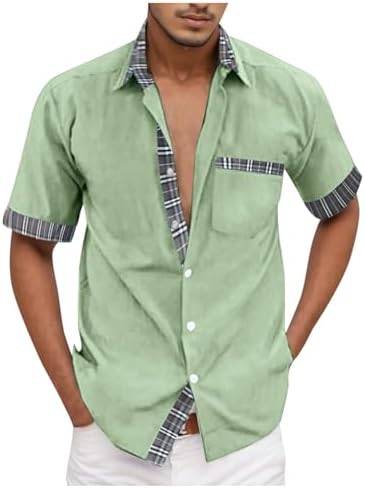 Button-Down Shirts | Mens  Beach Hawaiian Short Sleeve Summer Loose Plaid Patchwork Lapel Shirts Fashion Casual Button Down Tops With Pocket Button-Down Shirts Button-Down Shirts