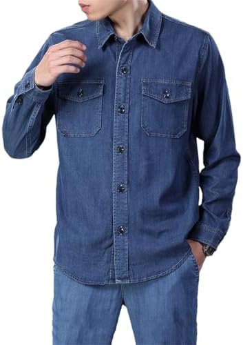 Button-Down Shirts | Mens  Business Casual Loose Long Sleeve Shirt Soft Comfortable Pocket Denim Shirt Jacket Button-Down Shirts Button-Down Shirts