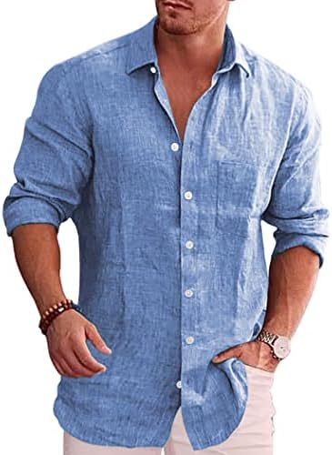 Button-Down Shirts | Mens  Casual Button Down Shirt Long Sleeve Linen Chambray Shirt Button-Down Shirts Button-Down Shirts