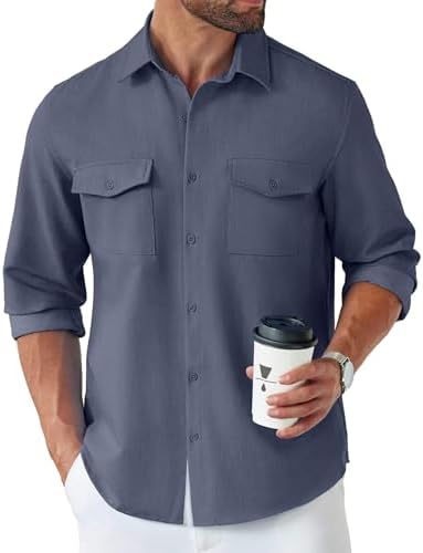 Button-Down Shirts | Mens  Casual Button Down Shirt Long Sleeve Untucked Shirt Stretch Denim Dress Shirt With Pockets Button-Down Shirts Button-Down Shirts