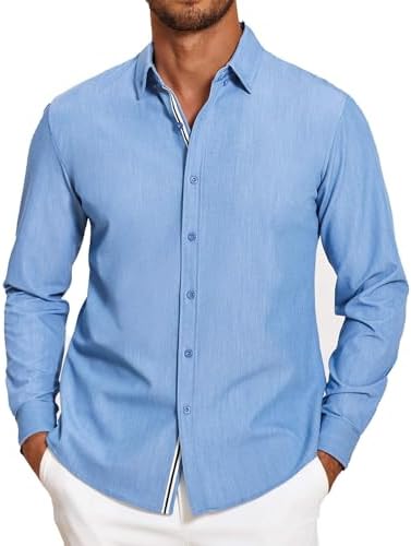 Button-Down Shirts | Mens  Casual Button Down Shirt Untucked Long Sleeve Stretch Denim Dress Shirt Button-Down Shirts Button-Down Shirts