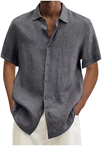 Button-Down Shirts | Mens  Casual Dress Shirts Summer Button Down Cotton Linen Solid Color Short Sleeve Shirts Loose Beach Poplin Tshirts Button-Down Shirts Button-Down Shirts