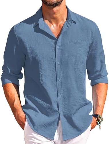 Button-Down Shirts | Mens  Casual Long Sleeve Button Down Shirts Linen Dress Shirt Beach Summer Shirts With Pocket Button-Down Shirts Button-Down Shirts