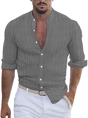 Button-Down Shirts | Mens  Casual Stylish Long Sleeve Business Dress Shirts Linen Fashion Breathable Beach Casual Cotton Summer Lightweight Button-Down Shirts Button-Down Shirts