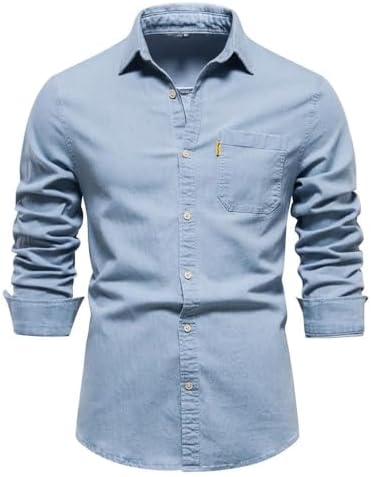 Button-Down Shirts | Mens  Cotton Denim Shirt Solid Single Pocket Casual Long Sleeve Shirt Jeans Shirt Button-Down Shirts Button-Down Shirts