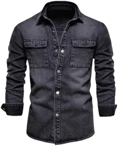 Button-Down Shirts | Mens  Cotton Denim Shirts Casual Solid Thick Long Sleeve Shirt Jeans Shirt Button-Down Shirts Button-Down Shirts