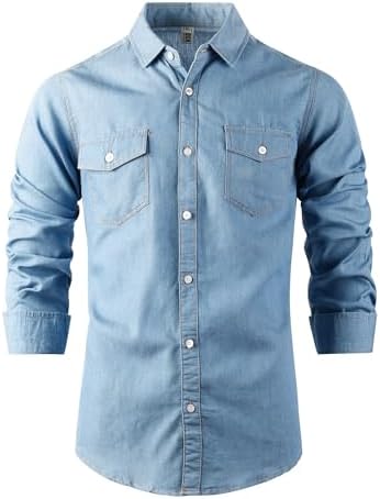 Button-Down Shirts | Mens  Denim Casual Chambray Button Down Shirts Long Sleeve Lightweight Button-Down Shirts Button-Down Shirts