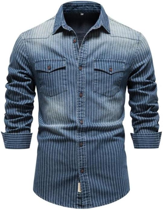 Button-Down Shirts | Mens  Denim Shirts Casual Button Down Long Sleeve Shirts Work Dress Shirts Chambray Shirt Button-Down Shirts Button-Down Shirts