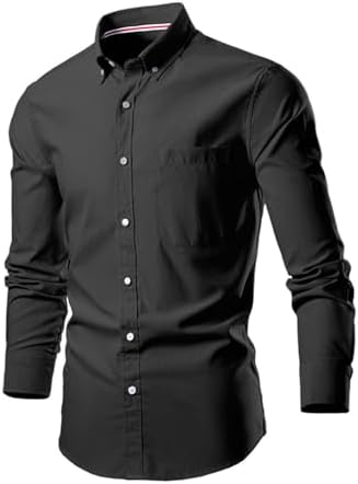 Button-Down Shirts | Mens  Dress Shirts Cotton Long Sleeve Button Down Collar Shirt Casual Solid Regular Fit Business Work Top With Pocket Button-Down Shirts Button-Down Shirts