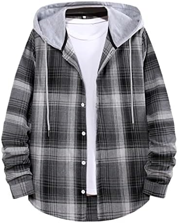 Button-Down Shirts | Mens  Flannel Shirts Long Sleeve Plaid Lightweight Hooded Flannel Shirt Jacket Casual Button Down Fall Shacket Button-Down Shirts Button-Down Shirts