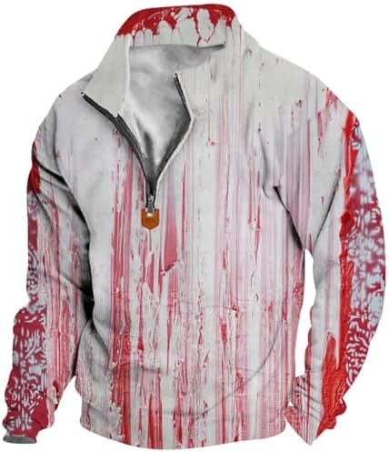 Button-Down Shirts | Mens  Halloween Bloody Element Print Tee Long Sleeve Polo Shirt Zip Neck Casual Ribbed Workout Tee Shirt Button-Down Shirts Button-Down Shirts