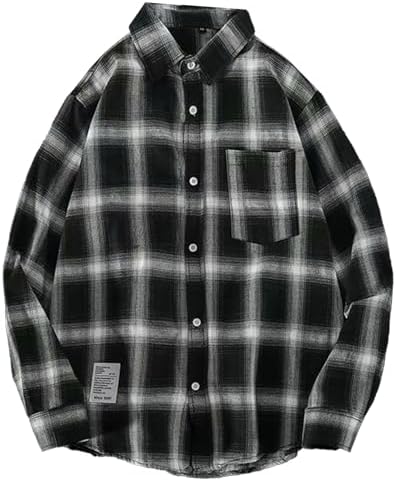 Button-Down Shirts | Mens  Long Sleeve Plaid Shirt Lapel Button Long Sleeve Shirt Tops Cardigan Casual Shirts Red Flannel Plaid Long Button-Down Shirts Button-Down Shirts