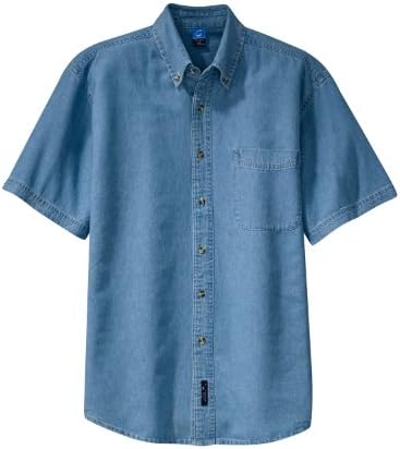 Button-Down Shirts | Mens  Port & Company Big Short Sleeve Value Denim Shirt, Faded Blue Button-Down Shirts Button-Down Shirts