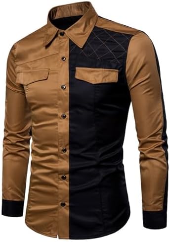 Button-Down Shirts | Mens  Shirts Gentleman Dress Long Sleeve Button Down T-Shirts Stylish Contrast Color Party Clubwear Shirts Slim Fit Button-Down Shirts Button-Down Shirts