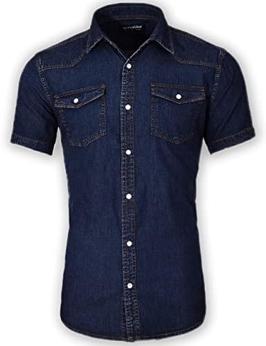 Button-Down Shirts | Mens  Short Sleeve Double Pocket Snap Denim Shirt Button-Down Shirts Button-Down Shirts