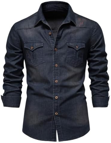 Button-Down Shirts | Mens  Slim Fit Washed Denim Shirt Casual Long Sleeve Button Down Jean Shirt Button-Down Shirts Button-Down Shirts