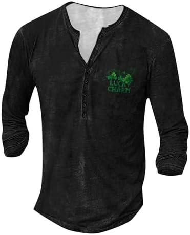 Button-Down Shirts | Mens  St Patricks Day Shirts Long Sleeve V Neck Button Up Henley Shirt Green Shamrock Printed Workout Tops Button-Down Shirts Button-Down Shirts