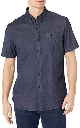 Button-Down Shirts | Mens  U.S. Polo Assn. Short Sleeve Indigo Chambray Denim Woven Shirt Dark Blue Md Button-Down Shirts Button-Down Shirts