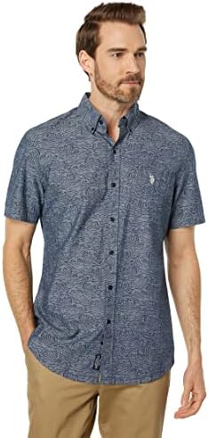 Button-Down Shirts | Mens  U.S. Polo Assn. Short Sleeve Printed Chambray Denim Woven Shirt Infinity Blue Lg Button-Down Shirts Button-Down Shirts