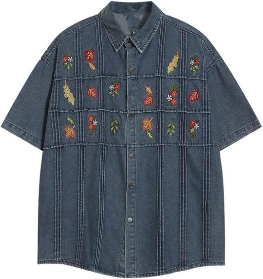 Button-Down Shirts | Mens  Vintage Denim Shirts Button Up Blouse Loose Shirts Streetwear Hip Hop Oversized Shirts Button-Down Shirts Button-Down Shirts